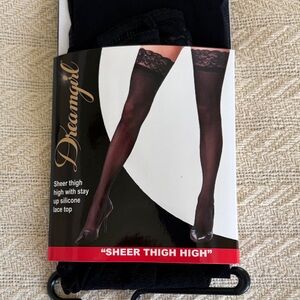 NWT Dreamgirl Sheer Black Thigh Highs Silicone Lace top Queen one size fits most